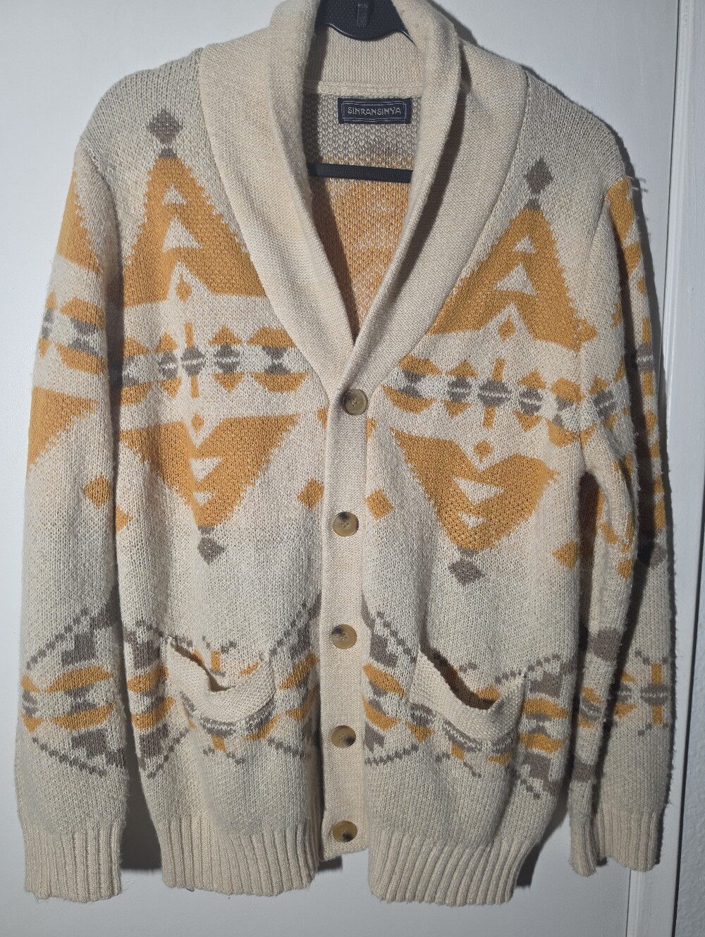 Western Cream & Mustard Shawl Collar Cardigan